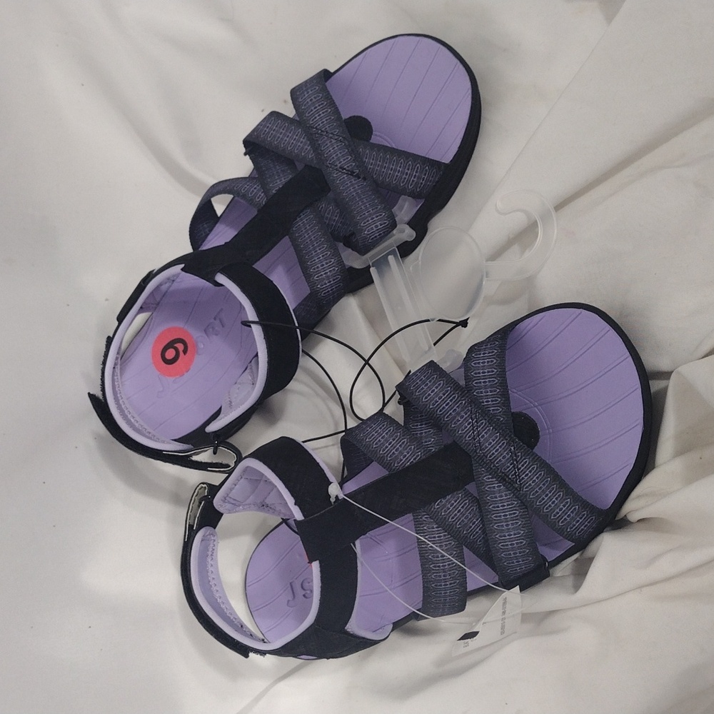 NWT Jsport Black Purple Geometric Print Kaia Sport Sandal Women's Size 7